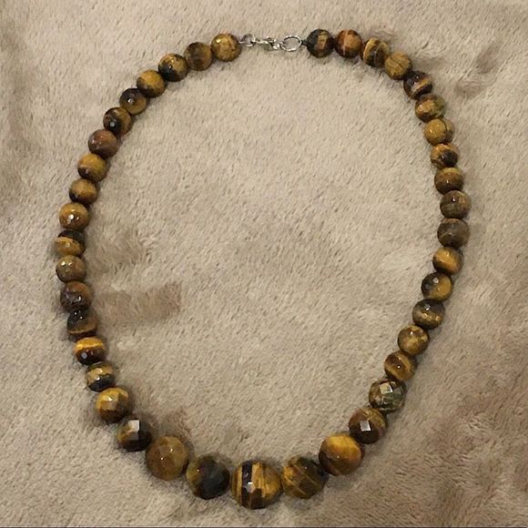 VINTAGE Sterling Silver Faceted Tigers Eye Necklace - Picture 11 of 11